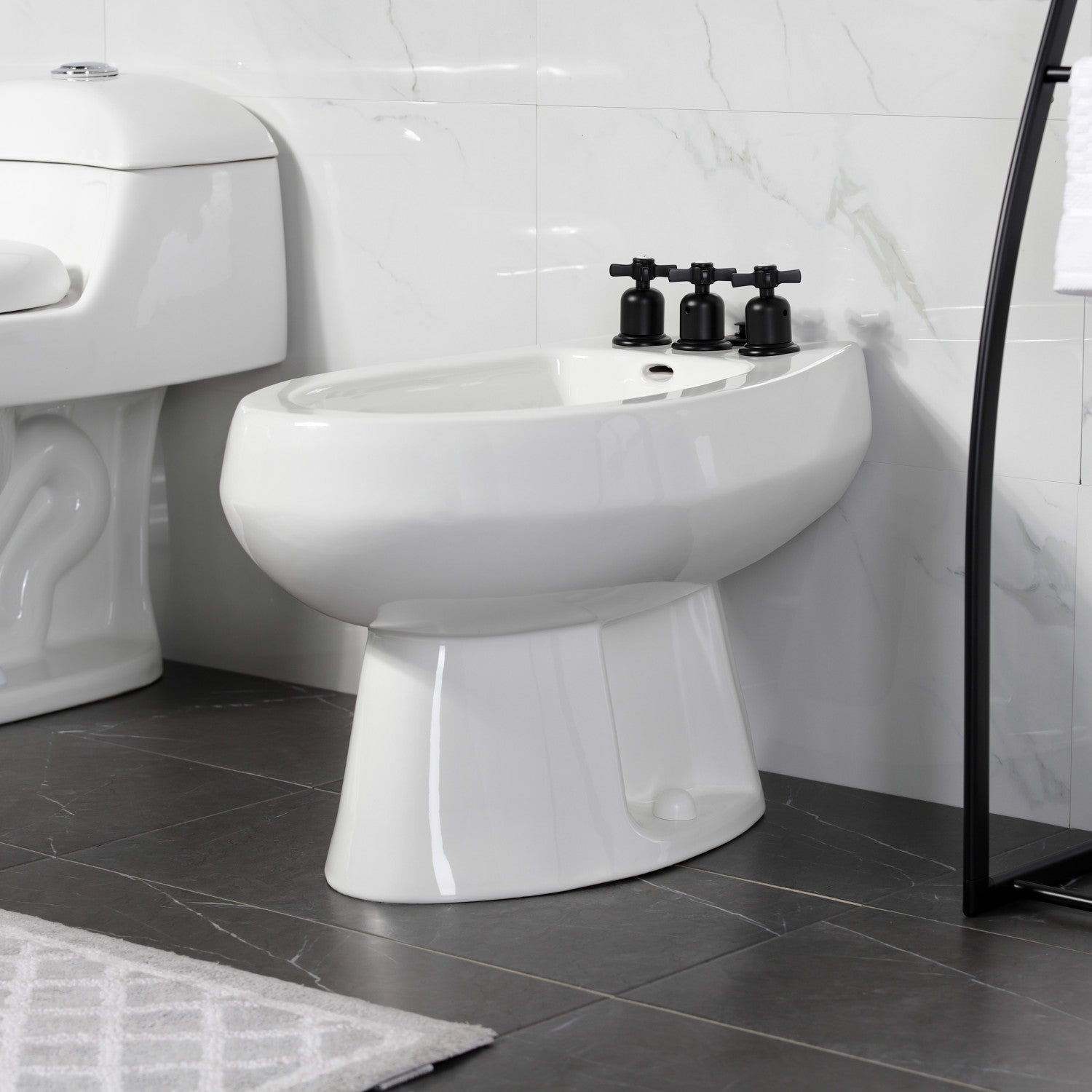 Kingston Tulare KB6320ZX - Millennium Three-Handle Deck Mount Vertical Spray Bidet Faucet with Brass Pop-Up, Matte Black — thumbnail 2